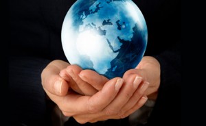 Businesswoman with @ in her hands